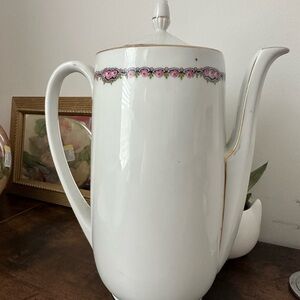 Antique Z.S & Co Elegant White Porcelain Teapot with Pink Floral and Gold Trim